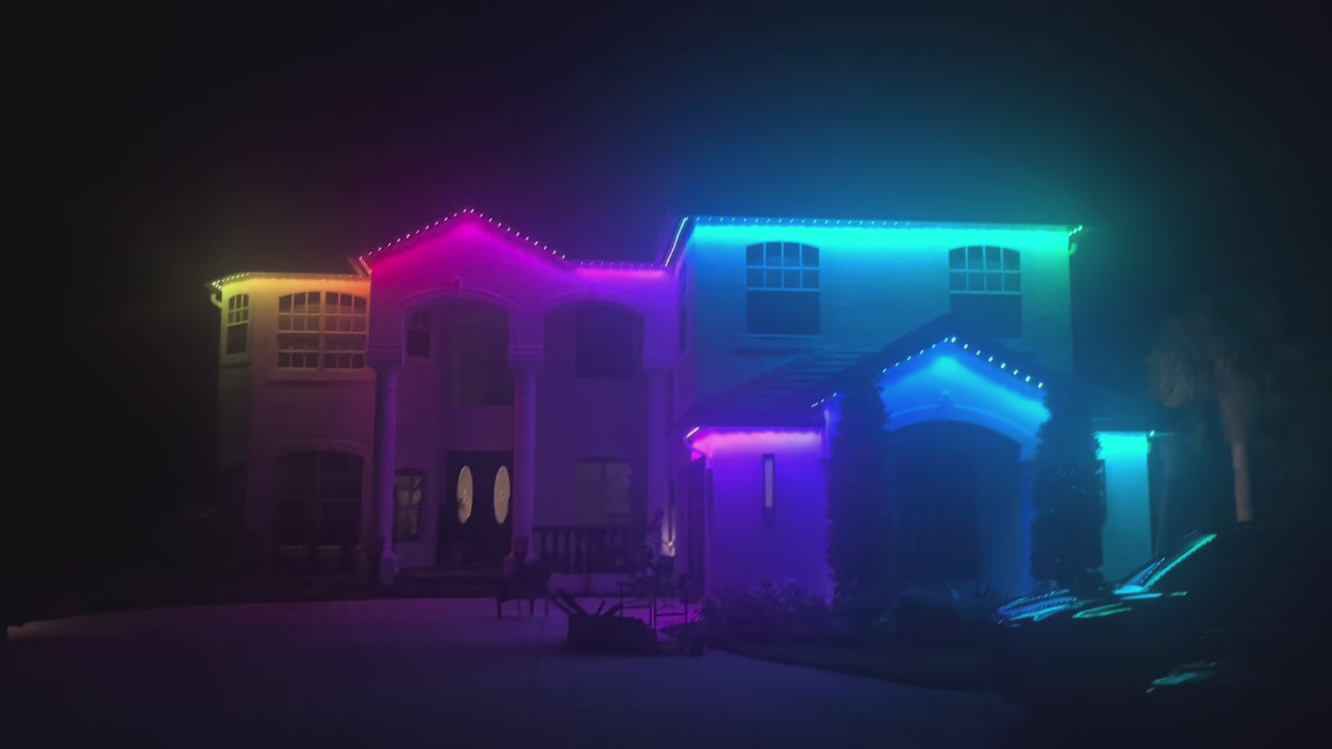 Load video: This is an example of what can be done using OMNI RGB lighting. On most nights your home will have beautiful looking warm white architectural lighting that adds to the aesthetic appeal.  On other nights, like holidays or special events you can get very creative