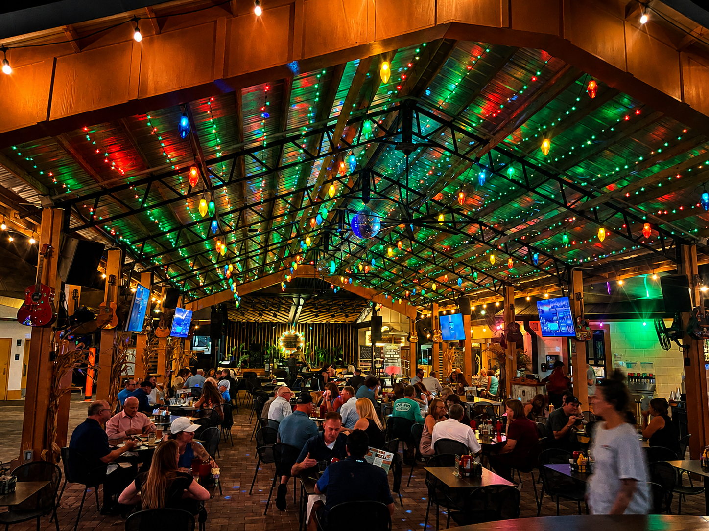 Commercial venue with colorful permanent OMNI RGB ceiling lights